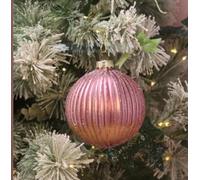 Set of TWO Glass Baubles - Pink/Gold Ribbed 8 cm by Gisela Graham