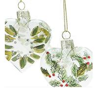 Set of Two Glass Holly & Mistletoe Christmas Baubles (8cm) by Gisela Graham