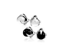 Set of Two Gothic Punk Rocker Biker Jewelry Black White Transluscent Ball Orb Dragon Claw Stud Earrings For Men For Women Silver Tone Black Oxidized Stainless Steel