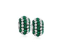 Set of Two Green White Striped Crystal Spacer Charm Bead For Women For Teen Fits European Charm Bracelet Core .925 Sterling Silver