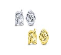 Set of Two Interlocking Rope Love Knot Clip On Earrings For Women Non Pierced Ears Polished Gold Silver Plated Brass