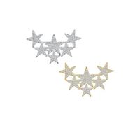 Set of Two Large Big Statement Fashion Celestial Patriotic USA American Rock Star Sparkly Six Crystal Stars Scarf Brooch Pin For Women Teens Silver Gold Plated