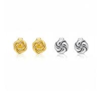 Set of Two Love Knot Ball Silver Braided Edge & Gold Plated Twisted Rope Design Stud Earrings for Women .925 Sterling Silver