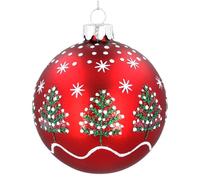 Set of TWO Matt Red Glass Baubles with Christmas Trees/Stars by Gisela Graham 8cm