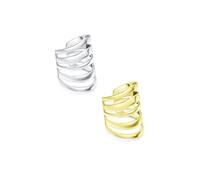 Set of Two Minimalist Geometric Slice Groove Split Band Cartilage Ear Cuff Clip Wrap Helix Earring For Women Teens Silver Yellow Gold Plated .925 Sterling Silver