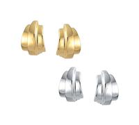 Set Of Two Modern Geometric Simple Dome Curved Half Hoop Clip On Earrings For Women Non Pierced Ears Yellow Gold & Silver Plated