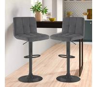 Set Of Two Neo Dark Grey Fabric Bar Stools With Matt Black Legs