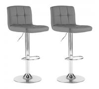 Neo Set of Two Cuban Leather Bar Stools with Chrome Leg in Dark Grey Neo Dark Grey