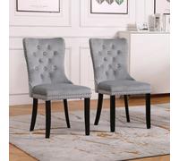 Set Of Two Neo Grey Studded Velvet Dining Table Chair With Ring Knocker Detail