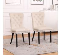 Set Of Two Neo Natural Studded Velvet Dining Table Chair With Ring Knocker Detail