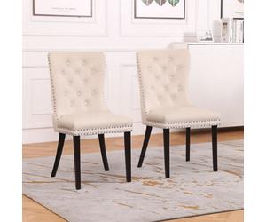 Set Of Two Neo Natural Studded Velvet Dining Table Chair With Ring Knocker Detail
