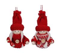 Set of Two Red Scandi Girl Hanging Decorations