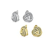 Set of Two Rope Cable Love Knot Work Clip On Earrings For Women Non Pierced Ears Black Oxidized Silver Gold Plated Brass