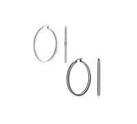 Set of Two Round Channel Set CZ Inside Out Large Hoop Earrings For Women Finish Silver Black Plated Stainless Steel 2 Inch Diameter
