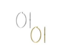 Set of Two Round Channel Set CZ Inside Out Large Hoop Earrings For Women Silver Gold Plated Stainless Steel 2 Inch Diameter