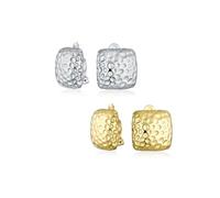 Set of Two Simple Geometric Casual Fashion Speckle Texture Hammered Square Clip On Earrings For Women Non Pierced Ears Silver Gold Plated