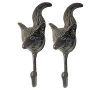 Set of Two Sturdy Wall Mounted Cast Iron Fox Head Hook Hanger for Hat, Coat, Clothes - Ideal for Kitchen, Bathroom, Bedroom, Office