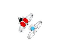 Set of Two Sun Flower Blue Stabilized Turquoise & Lucky Red Black Ladybug Midi Thin Band Toe Ring Western Jewelry For Women Teens .925 Silver Sterling Adjustable
