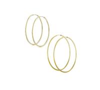 Set of Two Timeless Minimalist Endless Continuous Lightweight Simple Thin 2MM Tube Hoop Earrings Yellow Gold Plated Brass For Women Teens Polished Finish 1.75 Inch & 2.5 Inch Diameter