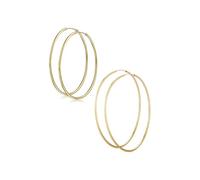 Set of Two Timeless Minimalist Endless Continuous Lightweight Simple Thin 2mm Tube Hoop Earrings Yellow Gold Plated Brass For Women Teens Polished Finish 2 Inch & 2.75 Inch Diameter