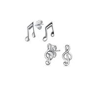 Set of Two Tiny Delicate Music Student Teacher G Treble Clef Eight Note Stud Earrings For Musician For Women Teen .925 Sterling Silver