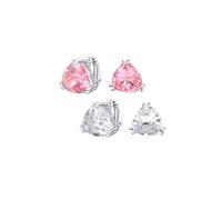 Set of Two Traditional Classic Large Statement Triangle Set of Two Trillion Cut Cubic Zirconia Pink Clear AAA CZ Solitaire Clip On Stud Earrings For Women Silver Plated Non Pierced 12MM