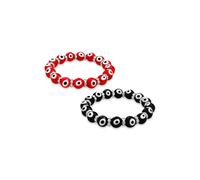 Bling Jewelry Set of Two Turkish Red Black Evil Eye Glass Bead Stretch Bracelet for Women Teens Rondelle Crystal Spacers for Protection and Good Luck