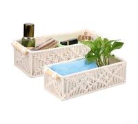 Set Of Two Woven Storage Baskets for Organizing, Handwoven Macrame Storage Baskets with Handles for Keeping Jewelry, Stationery, and Household Items Organized(Beige)