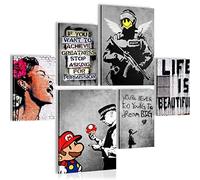 Set of Wall Pictures Banksy Collage - Stylish, NO Frame Required - Modern Collage Street Art - Living Room Office - N013563a