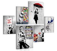 Set of Wall Pictures Banksy Collage - STYLISH, NO FRAME REQUIRED - Modern Collage Street Art - Living Room Office - N019463a