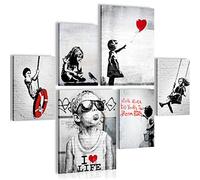 Set of Wall Pictures Banksy Collage - Stylish, NO Frame Required - Modern Collage Street Art - Living Room Office - N003163a