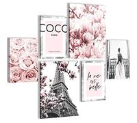 Set of Wall Pictures Fashion Coco - Stylish, NO Frame Required - Modern Collage Gray Pink - Living Room Girl Teenager - N002463a