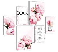 Set of Wall Pictures Flowers Peonies - Stylish, NO Frame Required - Modern Collage Coco - Living Room Bedroom - N016463a