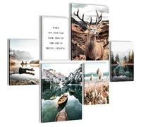 Set of Wall Pictures Forest Deer - Stylish, NO Frame Required - Modern Collage Nature Mountains - Living Room Bedroom - N013263a
