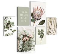 Set of Wall Pictures Green Leaves - Stylish, NO Frame Required - Modern Collage Boho Beige - Living Room Bedroom - N023063a