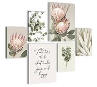 Set of Wall Pictures Green leaves - STYLISH, NO FRAME REQUIRED - Modern Collage Boho Olive Green - Living Room Bedroom - N028063a