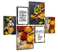 Set of Wall Pictures Kitchen - Stylish, NO Frame Required - Modern Collage Spices - Dining Room Hallway - N000463a
