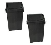 Set of Wham 50Lt High Grade Plastic Black Flip Top Waste Rubbish Bin (2)