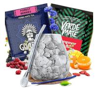 Set of yerba mate accessories with samples | Guarani Forest Berries and Verde Mate Green Hangover | Calabash, bombilla and accessories | Original yerba mate | Natural caffeine | 2x50g