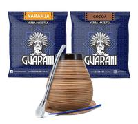 Set of Yerba Mate Accessories with Samples | Guarani Naranja and Cocoa | Calabash, bombilla and Accessories | Paraguayan Yerba Mate | Natural Caffeine | 2x50g