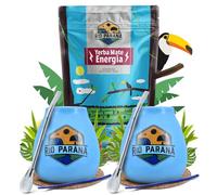 Set of yerba mate Rio Parana with accessories for two | Yerba mate with guarana | Calabash, bombilla and accessories | Argentinian yerba mate | Natural caffeine | 500g | 0.5kg