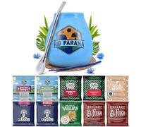 Set of yerba mate samples with accessories | Yerba mate Yaguar, Verde Mate, Soul Mate, Guarani, El Fuego, Rio Parana | Calabash, bombilla and accessories | 10x50g | Natural caffeine | 500g | 0.5kg