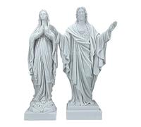 Set Our Lady Blessed Virgin Mary Greek & Jesus Christ Cast Marble Statue Sculpture 15.75in