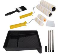 Set Paint Rollers Extension Pole Tray Brush Roller Sleeves Painting Wall Ceiling