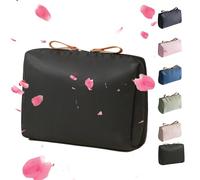 Set Patient Travel Makeup Pouch, 2024 New set patient makeup bag, multi compartment toiletry cosmetic bag, multi compartment toiletry bag, Large Capacity Waterproof Makeup Bag (S,Black On Red)