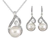 Set Pearl Jewelry Fashion Trendy Necklace Earring and Set Korean Jewelry Sets Jewelry Suite (Sliver, One Size)