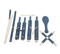 Set Props Conditioning Bondage Rope Hand and Foot Cuffs Leather Whip Denim Fabric Necklace for Couples Adult Erotic Male Female Bondage Blue One Size