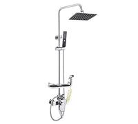 Set Square Chrome System Set With Brass Faucet Stainless Steel Body ABS Head Handheld Spray Shattaf Hose Thermostatic Bathtub Fauce