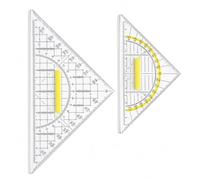 Set Square with Handle, Small Geometry Set, Transparent Plastic, with Angle Protractor, Multifunctional for Professional Drawing, Painting, Maths, School Office (2 Sizes), Set of 2