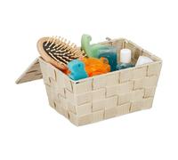 Set Storage Basket Lid Plastic Beige Organiser Bathroom Shelves Container Cover